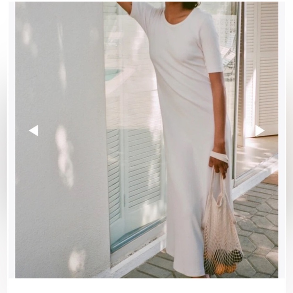 AYR The Moderne Dress Seashell Cream Color Ribbed T-Shirt Dress w/ Side Slit - Picture 2 of 15